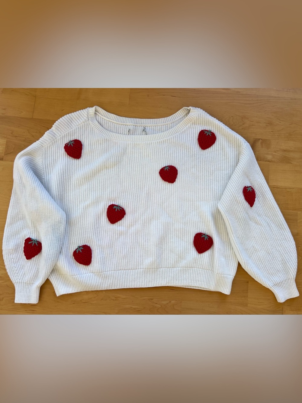 White Strawberry Embroidered Women's Sweater